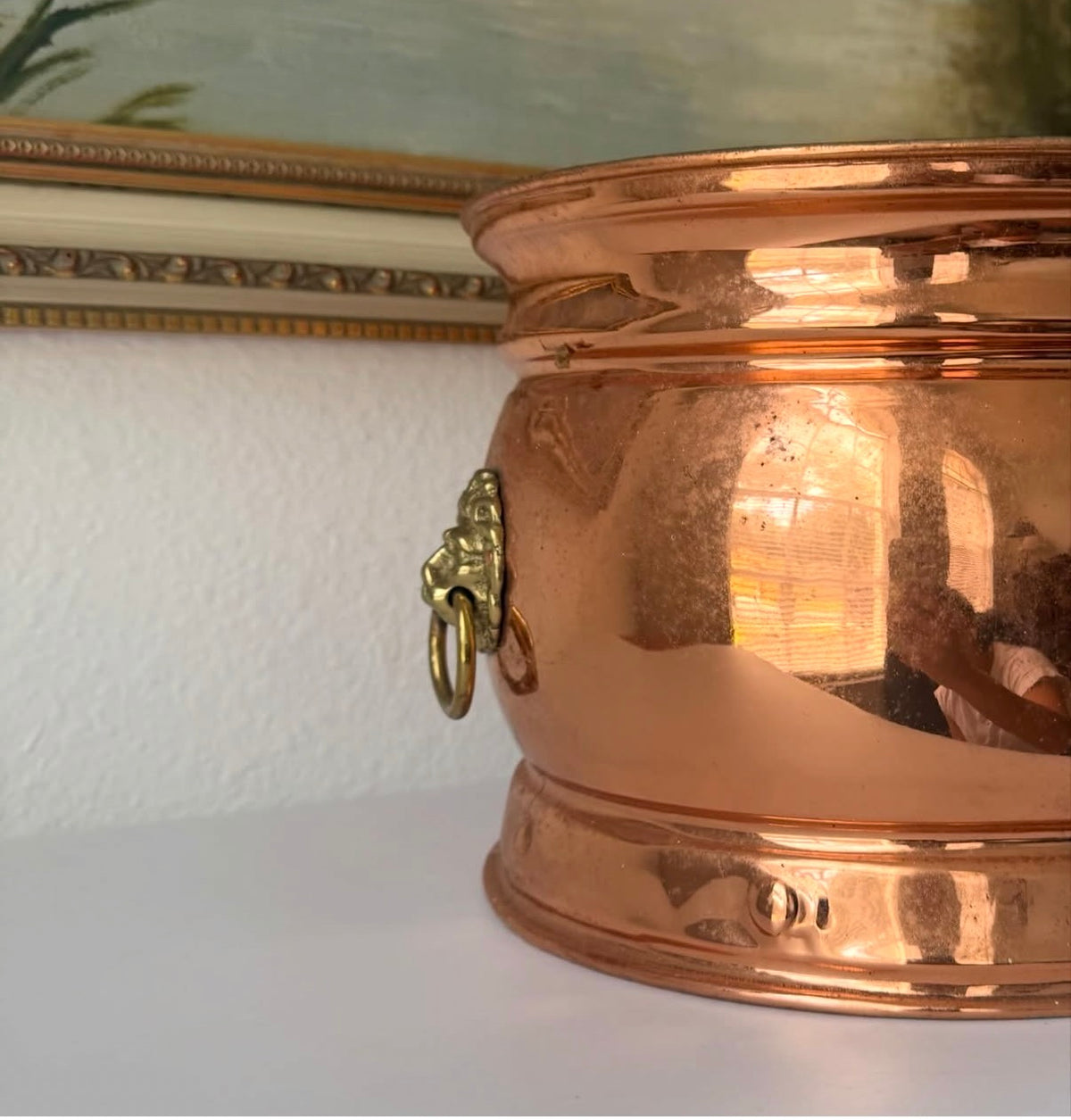 Copper Lion Head Cachepot