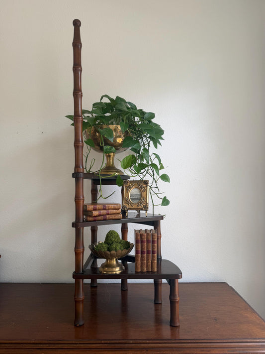 Vintage Italian Library Stairs, Tiered Wooden Step Stool, Dark Finish Home Decor