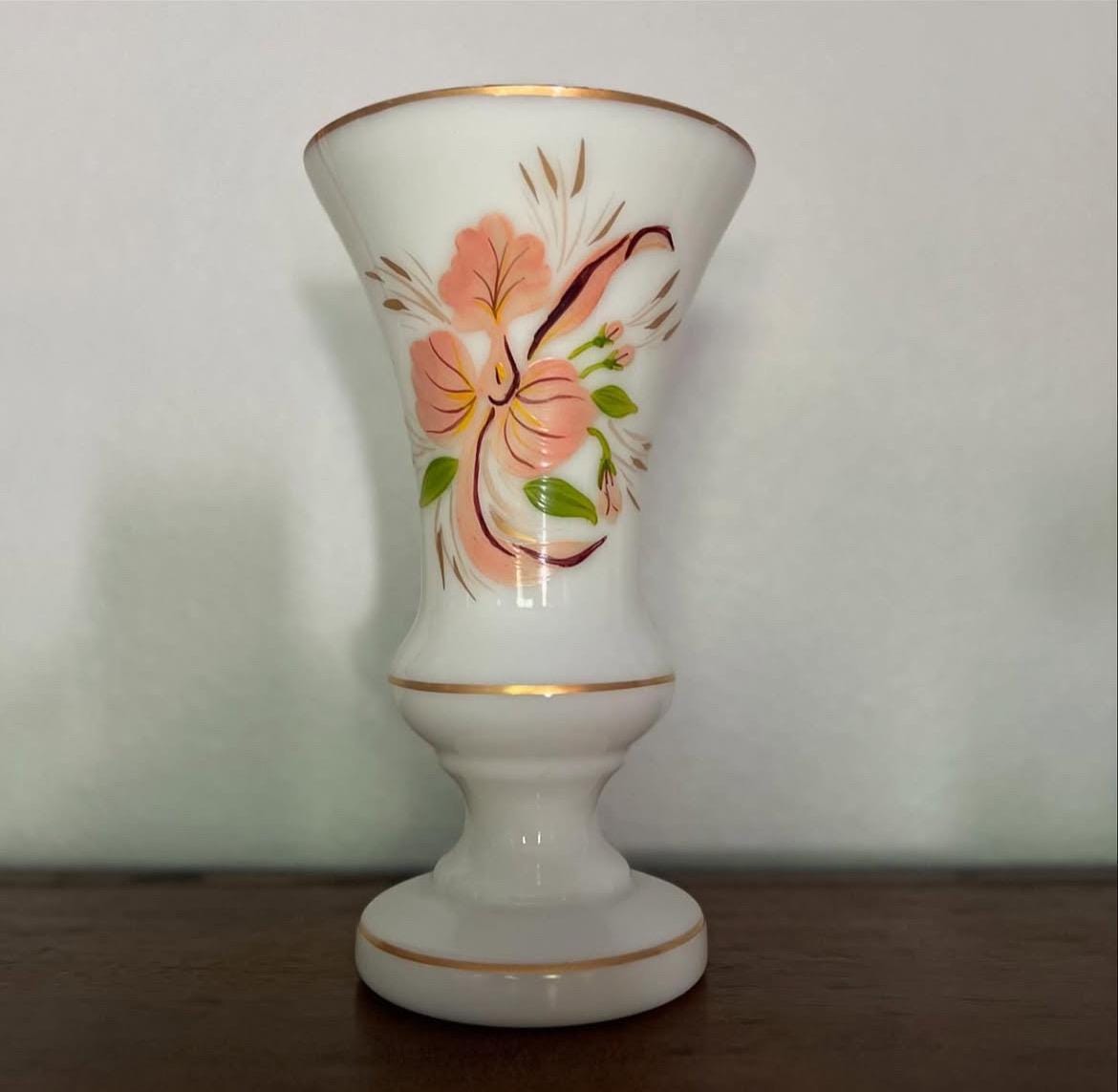 Hand Painted Opaline Vase, French Floral Decor
