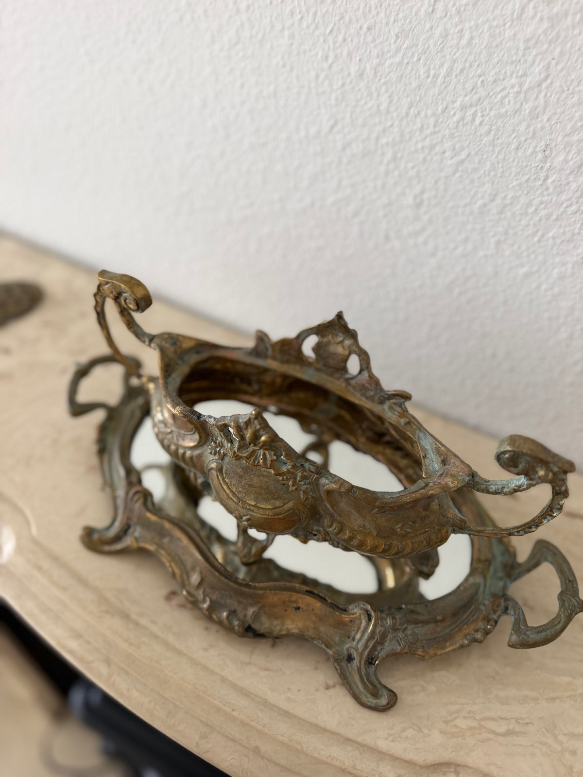 Antique Jardinière, Plateau, Flower Frog Set