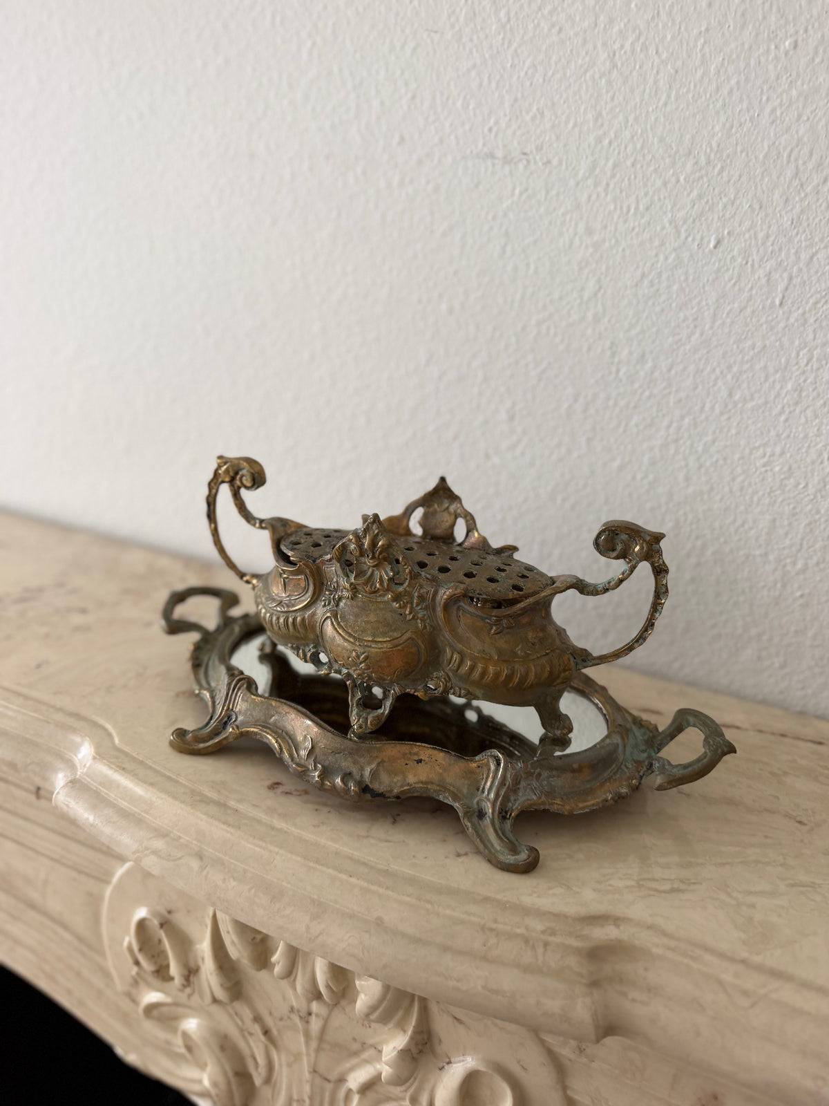 Antique Jardinière, Plateau, Flower Frog Set