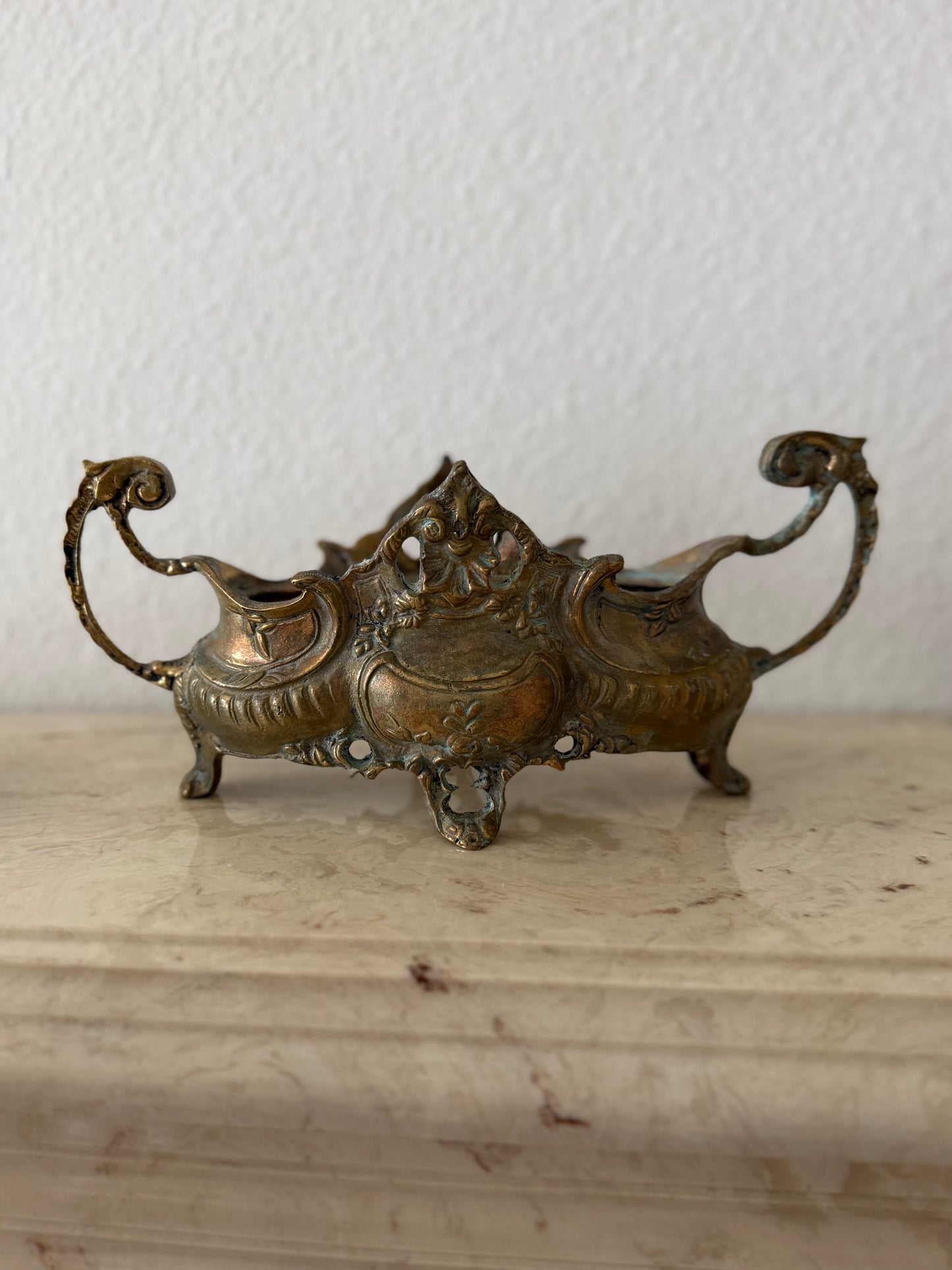 Antique Jardinière, Plateau, Flower Frog Set