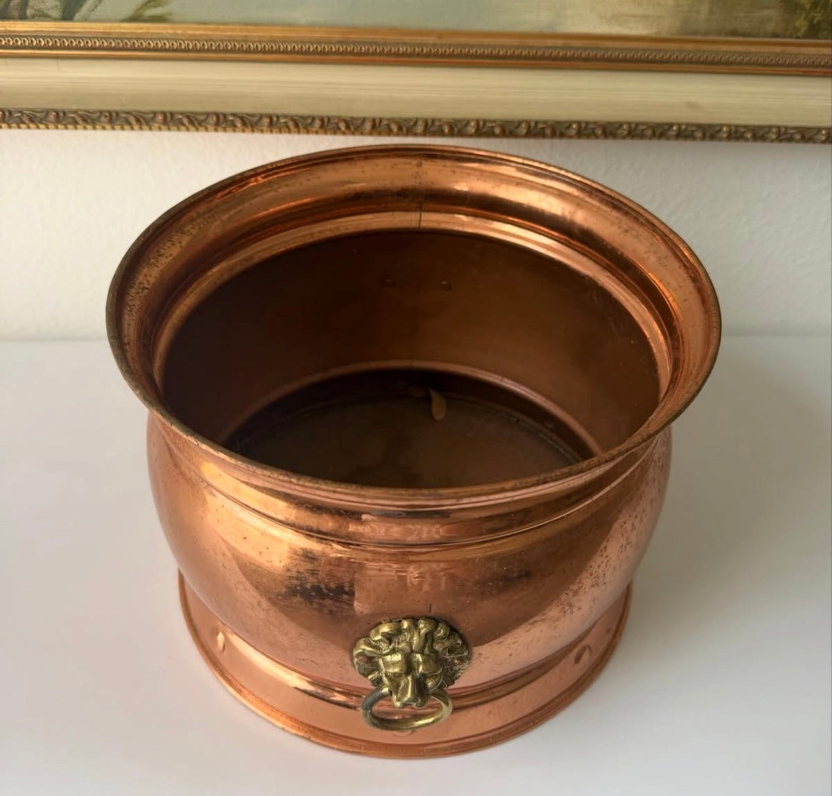 Copper Lion Head Cachepot