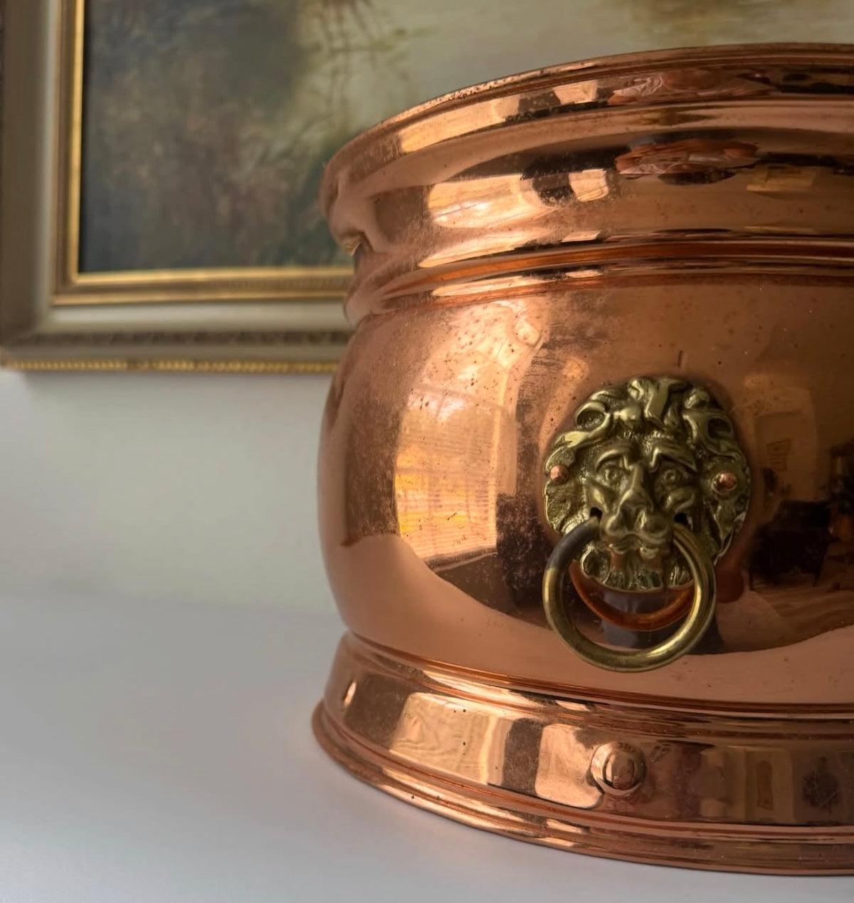 Copper Lion Head Cachepot