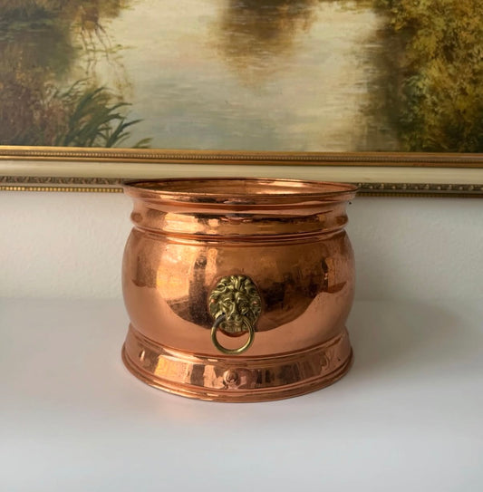 Copper Lion Head Cachepot