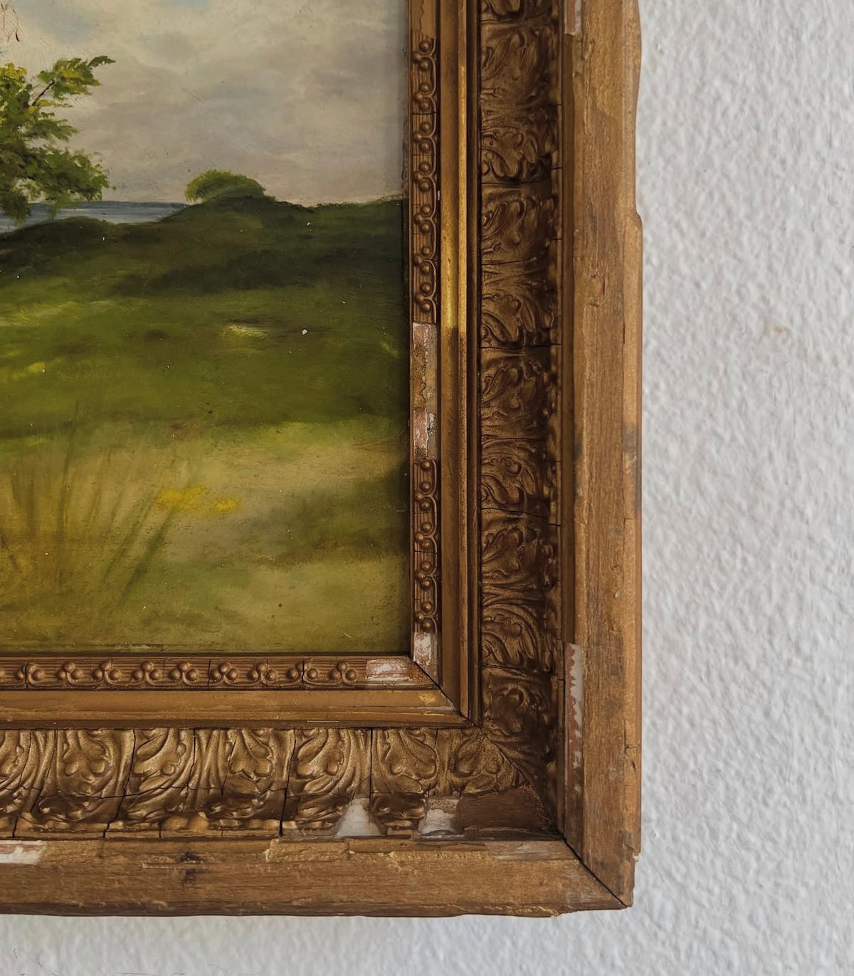 Beautiful Beach Scape Oil Painting on Board in Antique Gold Frame